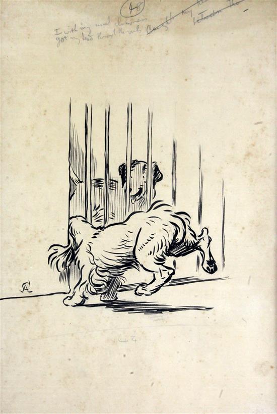 Cecil Aldin (1870-1933) I with my usual clumsiness got my head through the rails 13 x 9.25in.